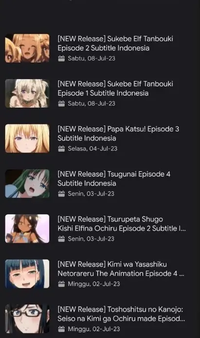 Real screenshot of the Kucing Pink app showing the new episode release list with Indonesian subtitles and release dates